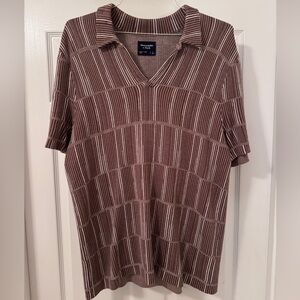 Abercrombie & Fitch Men's Geometric Johnny Collar Sweater Polo, Brown - L